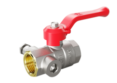 Кран шаровой латунный с дренажем и воздухоотводчиком трехходовой LD Pride 44.15.В-В.С.Р Ду 15 Ру 40 рычаг (red)